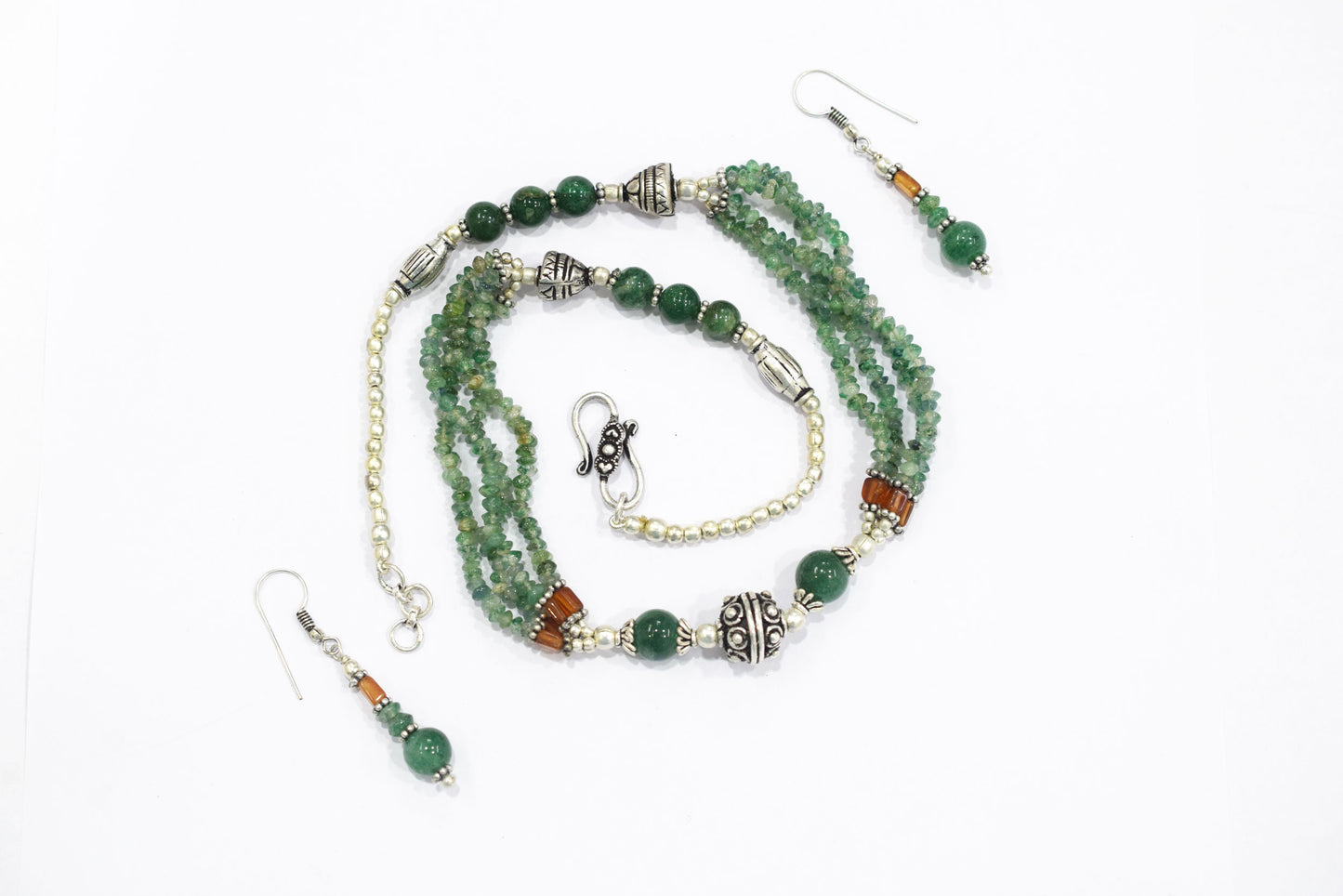 Natural Green Aventurine and Hessonite Garnet Jewelry Set for Her , 32818