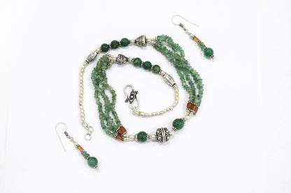 Natural Green Aventurine and Hessonite Garnet Jewelry Set for Her , 32818