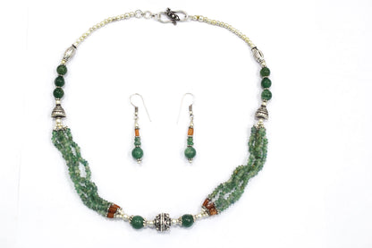 Natural Green Aventurine and Hessonite Garnet Jewelry Set for Her , 32818