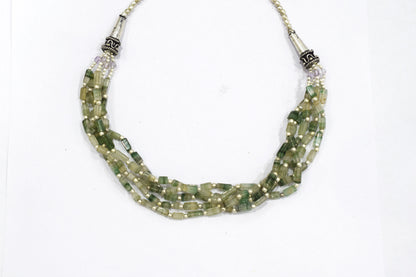 Natural Green Aventurine Multi-Strand Beaded Necklace & Drop Earrings Jewelry Set,Gift for Her, 32820