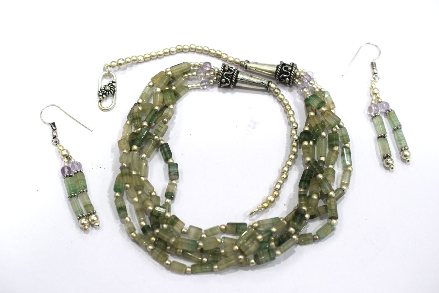Natural Green Aventurine Multi-Strand Beaded Necklace & Drop Earrings Jewelry Set,Gift for Her, 32820