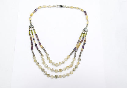 Natural Multi Fluorite Rutile and Peridot Beaded Jewelry Set - Multi-Strand Statement Necklace & Drop Earrings, Boho Healing Crystal Gift for Her, 32821