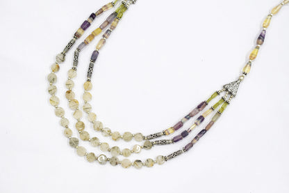 Natural Multi Fluorite Rutile and Peridot Beaded Jewelry Set - Multi-Strand Statement Necklace & Drop Earrings, Boho Healing Crystal Gift for Her, 32821