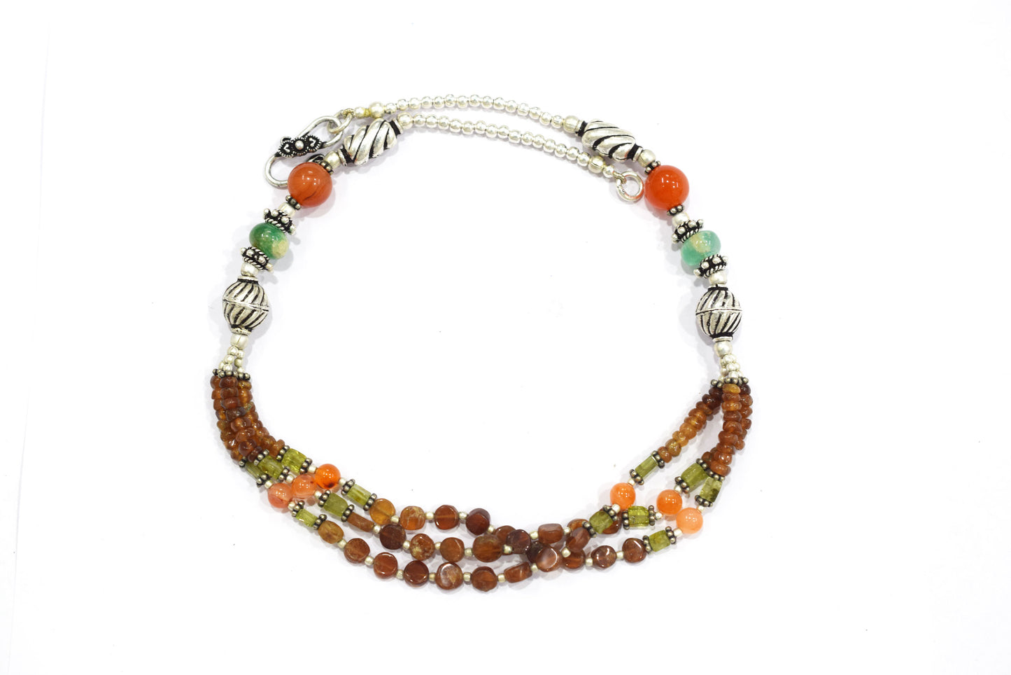 Hessonite and Carnelian Beaded Necklace Set, Natural Peridot & Green Quartz Jewelry Set for Women, 32823
