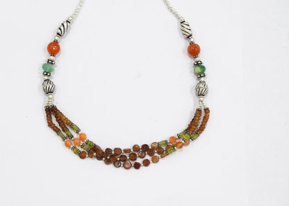 Hessonite and Carnelian Beaded Necklace Set, Natural Peridot & Green Quartz Jewelry Set for Women, 32823