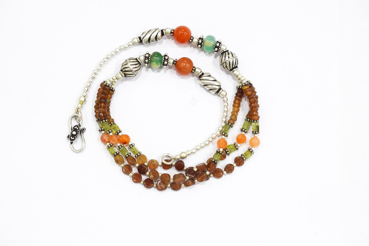 Hessonite and Carnelian Beaded Necklace Set, Natural Peridot & Green Quartz Jewelry Set for Women, 32823