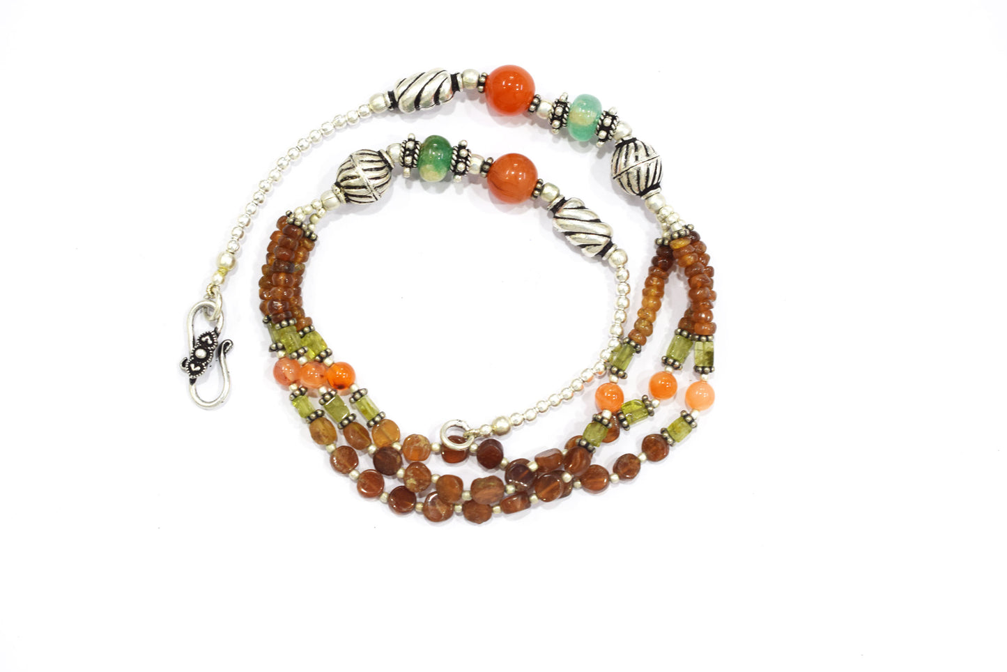 Hessonite and Carnelian Beaded Necklace Set, Natural Peridot & Green Quartz Jewelry Set for Women, 32823