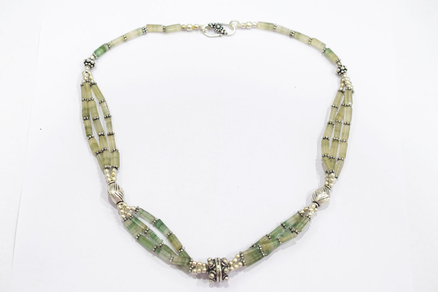 Natural Green Aventurine Multi Strand Necklace Set with Dangle Earrings, Handmade Layered Gemstone, 32825