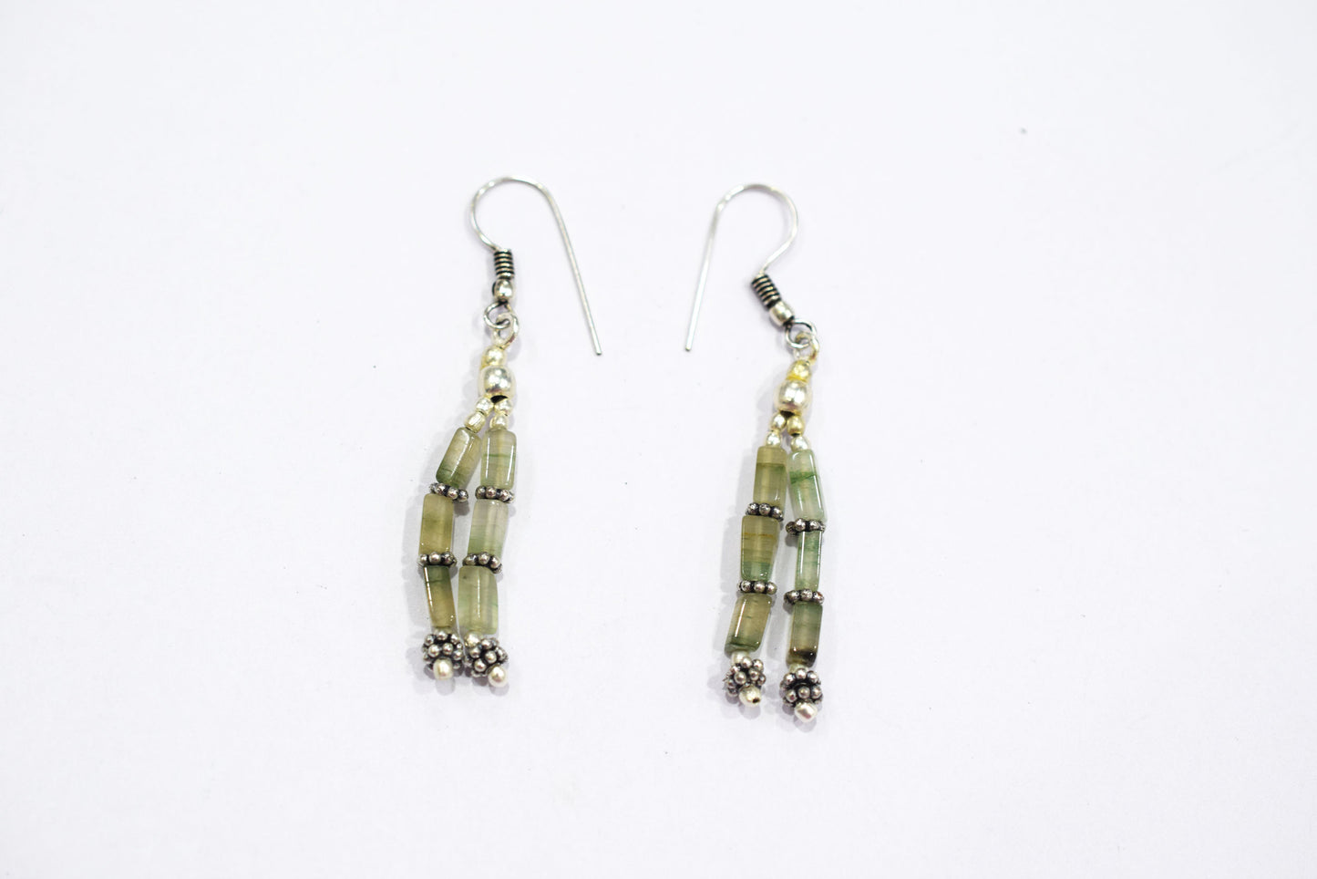 Natural Green Aventurine Multi Strand Necklace Set with Dangle Earrings, Handmade Layered Gemstone, 32825