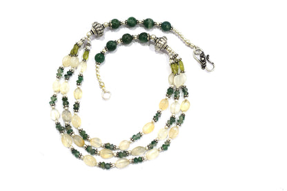 Natural Moonstone Peridot and Green Aventurine Necklace Set, 3 Strand Beaded Statement Necklace, Boho Gemstone Jewelry Set with Earrings, 32826