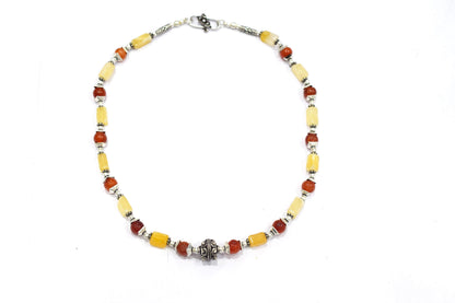 Yellow Aventurine and Carnelian Necklace Set, Beaded Gemstone Jewelry, Natural Crystal Choker, Boho Warm Tone Drop Earrings, Gift for Her, 32827