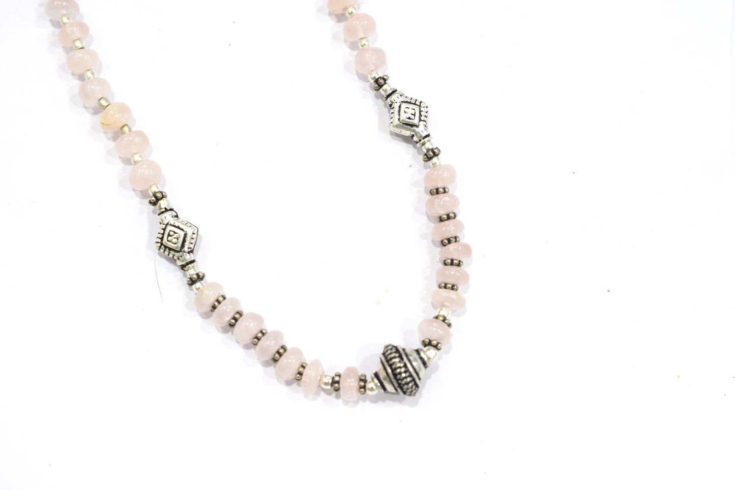 Natural Rose Quartz Beaded Choker Necklace Set with Dangle Earrings, Handmade Pink Gemstone Rondelle Jewelry, Delicate Healing Crystal Gift for Her, 32829