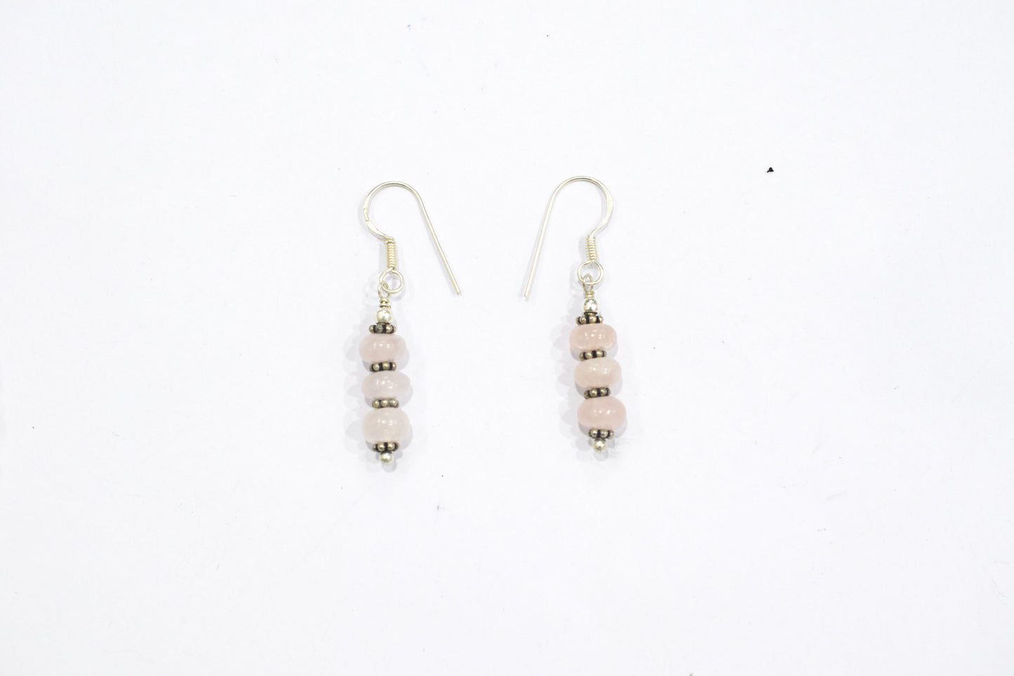 Natural Rose Quartz Beaded Choker Necklace Set with Dangle Earrings, Handmade Pink Gemstone Rondelle Jewelry, Delicate Healing Crystal Gift for Her, 32829