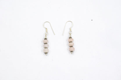Natural Rose Quartz Beaded Choker Necklace Set with Dangle Earrings, Handmade Pink Gemstone Rondelle Jewelry, Delicate Healing Crystal Gift for Her, 32829