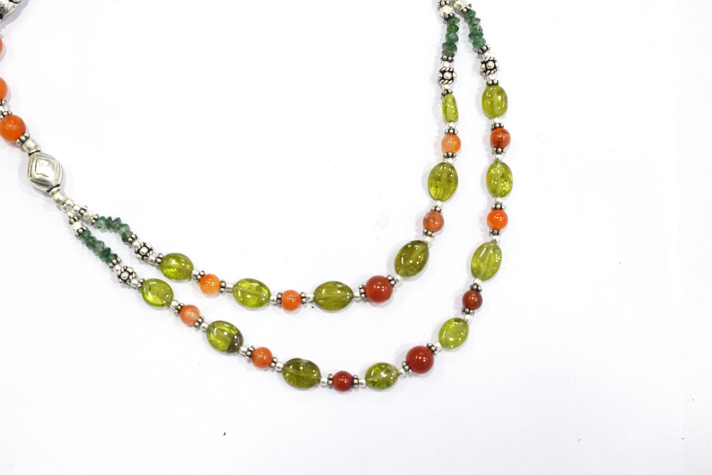 Natural Carnelian, Peridot & Red Jasper Multi-Strand Braided Necklace Set , Earthy Multi-Layer Gemstone Statement Jewelry with Drop Earrings, 32830