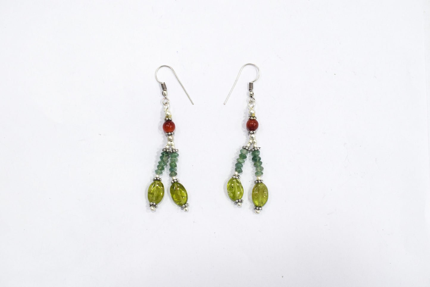Natural Carnelian Peridot and Green Aventurine Multi Strand Necklace Set with Dangle Earrings , Crystal Gift for Her, 32831