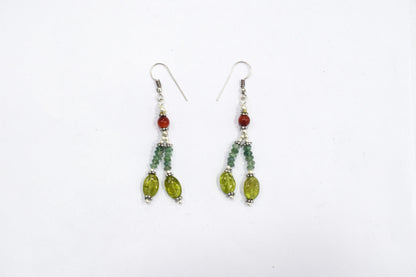 Natural Carnelian Peridot and Green Aventurine Multi Strand Necklace Set with Dangle Earrings , Crystal Gift for Her, 32831