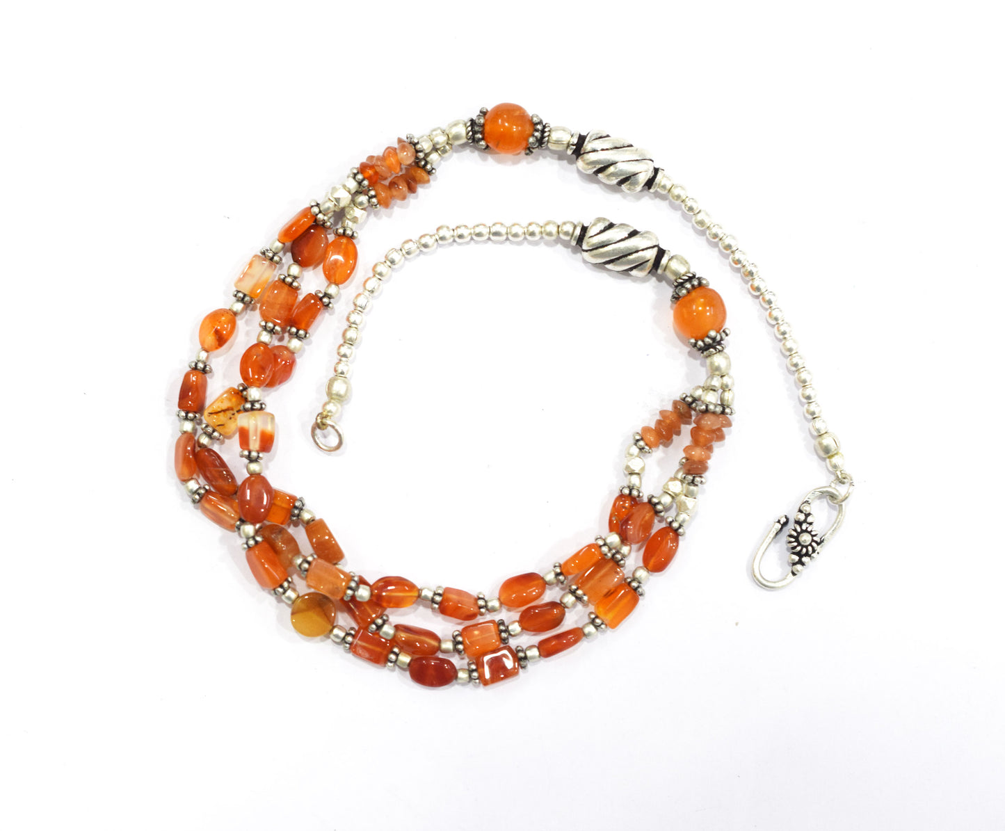 Natural Carnelian Multi Strand Choker Necklace Set with Dangle Earrings, Handmade Layered Orange Gemstone Statement Jewelry, Healing Crystals Gift for Her, 32833