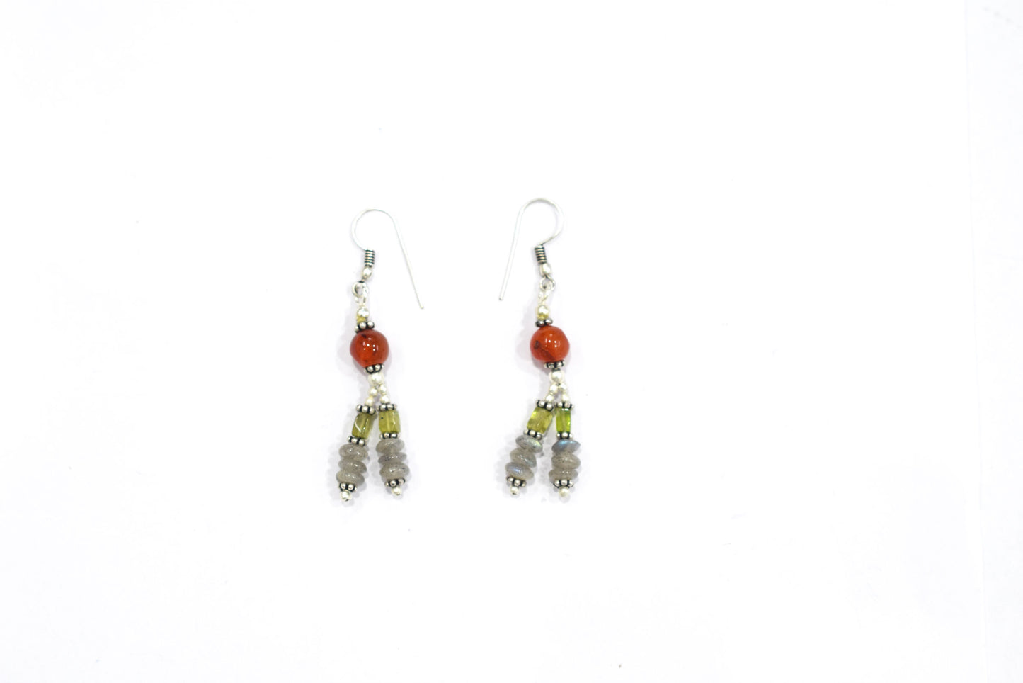 Natural Labradorite Carnelian and Rutile Quartz Layered Necklace Set, Mixed Gemstone Three Strand Multi Line Statement Jewelry with Dangle Earrings, 32834