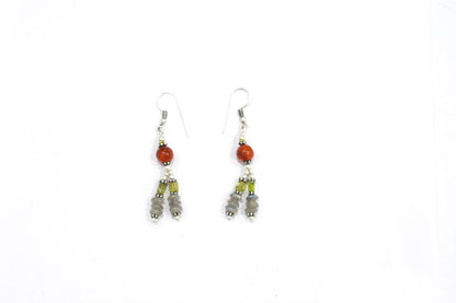 Natural Labradorite Carnelian and Rutile Quartz Layered Necklace Set, Mixed Gemstone Three Strand Multi Line Statement Jewelry with Dangle Earrings, 32834