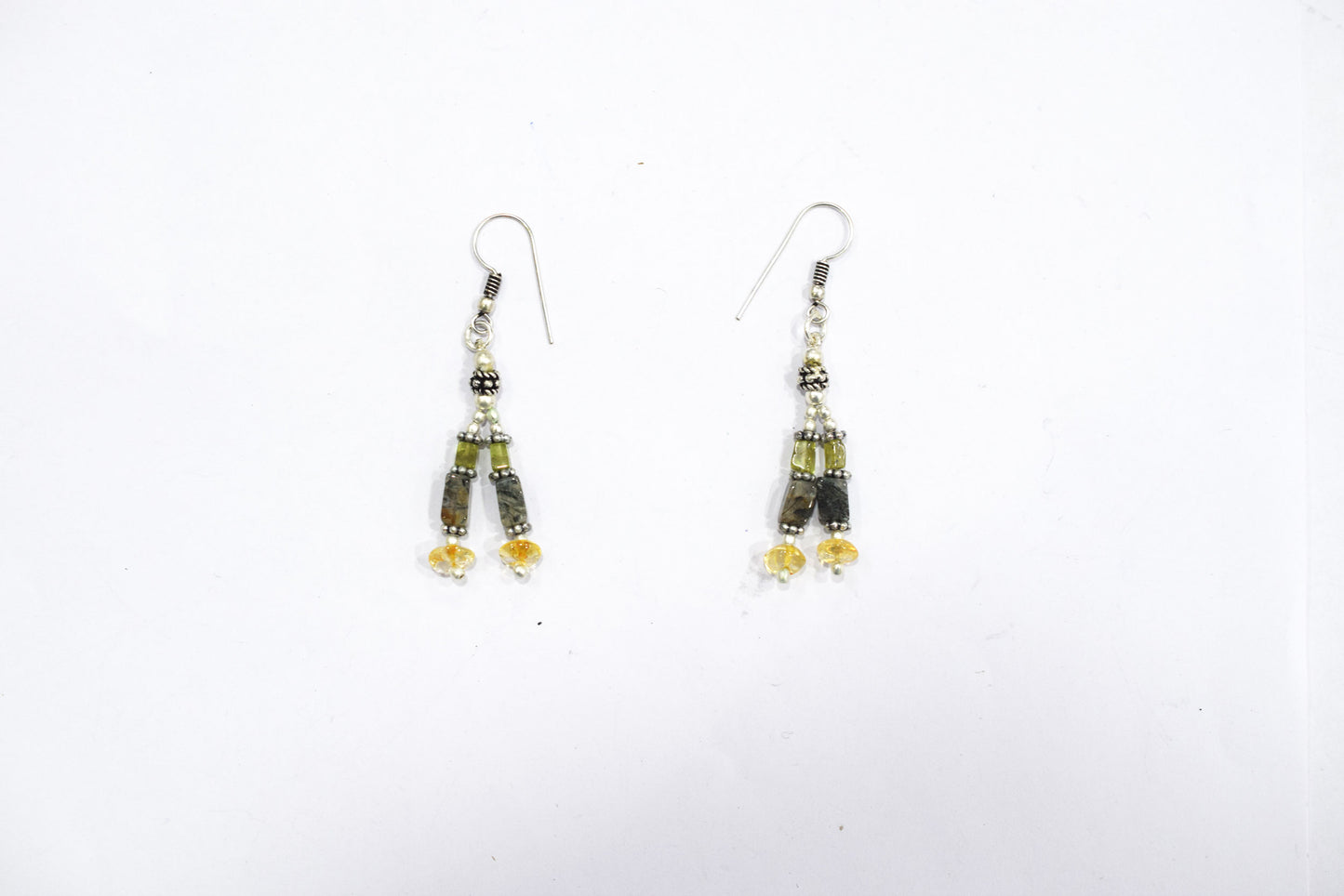 Natural White Agate Pendant Citrine Peridot and Rutile Quartz Layered Necklace Set, Mixed Gemstone Jewelry with Dangle Earrings, 32835