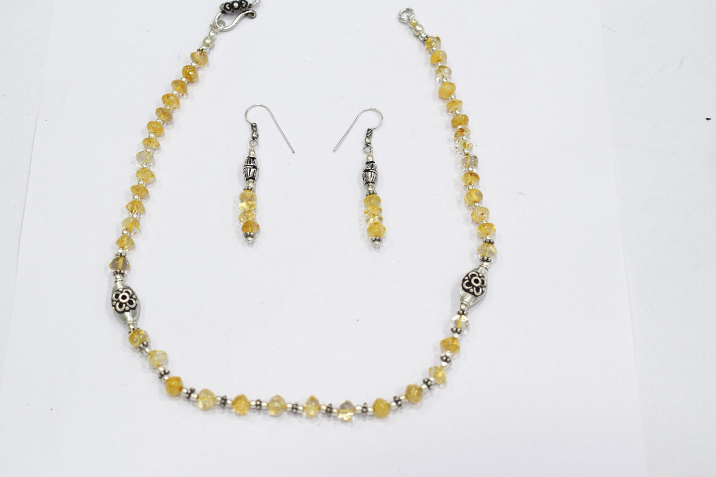 Natural Citrine Beaded Choker Necklace Set with Dangle Earrings, Handmade Yellow Gemstone Bicone Jewelry, Delicate Abundance Crystal Gift for Her, 32836