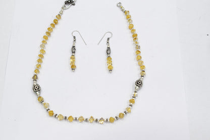 Natural Citrine Beaded Choker Necklace Set with Dangle Earrings, Handmade Yellow Gemstone Bicone Jewelry, Delicate Abundance Crystal Gift for Her, 32836