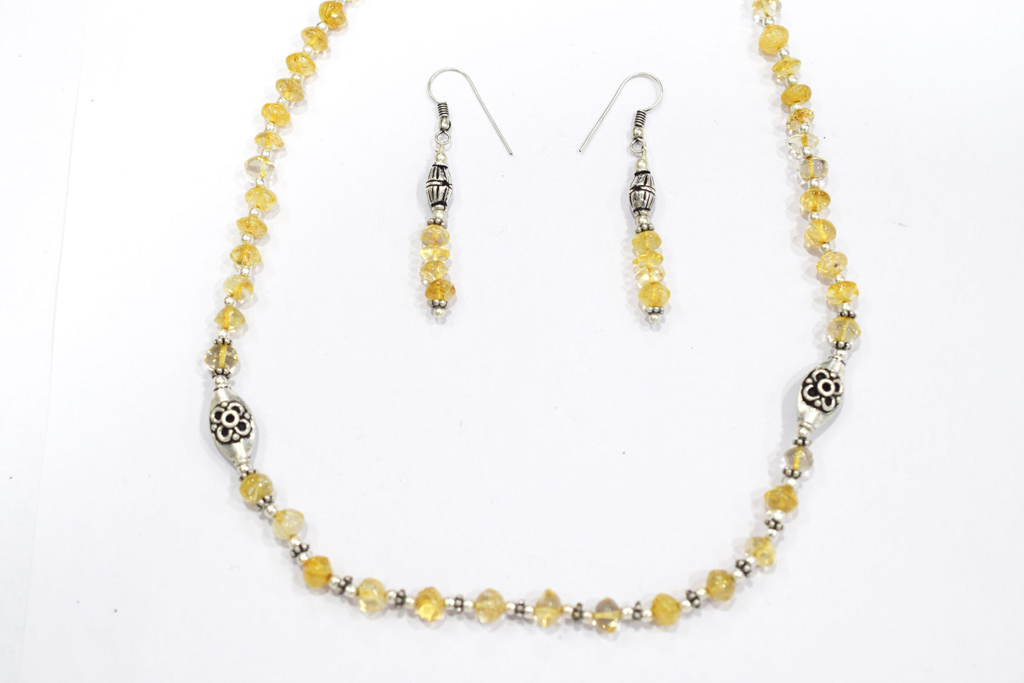 Natural Citrine Beaded Choker Necklace Set with Dangle Earrings, Handmade Yellow Gemstone Bicone Jewelry, Delicate Abundance Crystal Gift for Her, 32836