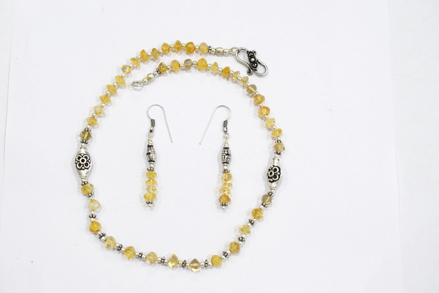 Natural Citrine Beaded Choker Necklace Set with Dangle Earrings, Handmade Yellow Gemstone Bicone Jewelry, Delicate Abundance Crystal Gift for Her, 32836