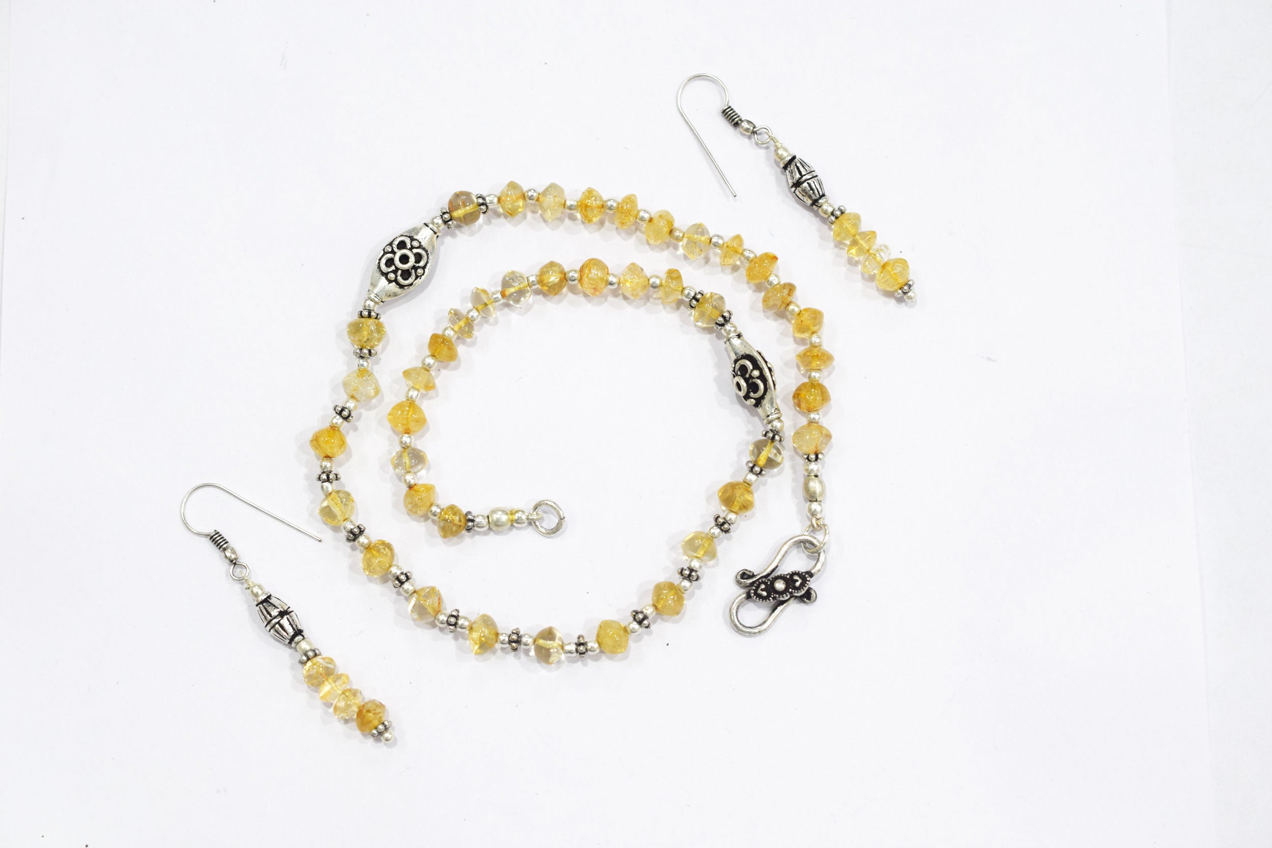 Natural Citrine Beaded Choker Necklace Set with Dangle Earrings, Handmade Yellow Gemstone Bicone Jewelry, Delicate Abundance Crystal Gift for Her, 32836