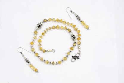 Natural Citrine Beaded Choker Necklace Set with Dangle Earrings, Handmade Yellow Gemstone Bicone Jewelry, Delicate Abundance Crystal Gift for Her, 32836