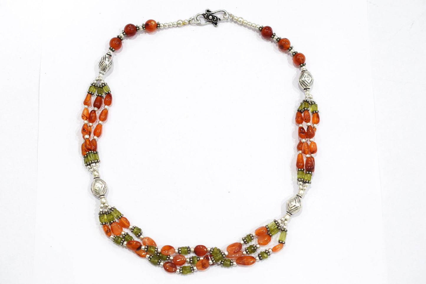 Natural Carnelian, Peridot &amp; Red Jasper Multi-Strand Braided Necklace Set , Earthy Multi-Layer Gemstone Statement Jewelry with Drop Earrings, 32837