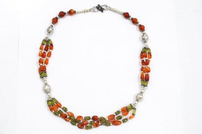 Natural Carnelian, Peridot &amp; Red Jasper Multi-Strand Braided Necklace Set , Earthy Multi-Layer Gemstone Statement Jewelry with Drop Earrings, 32837