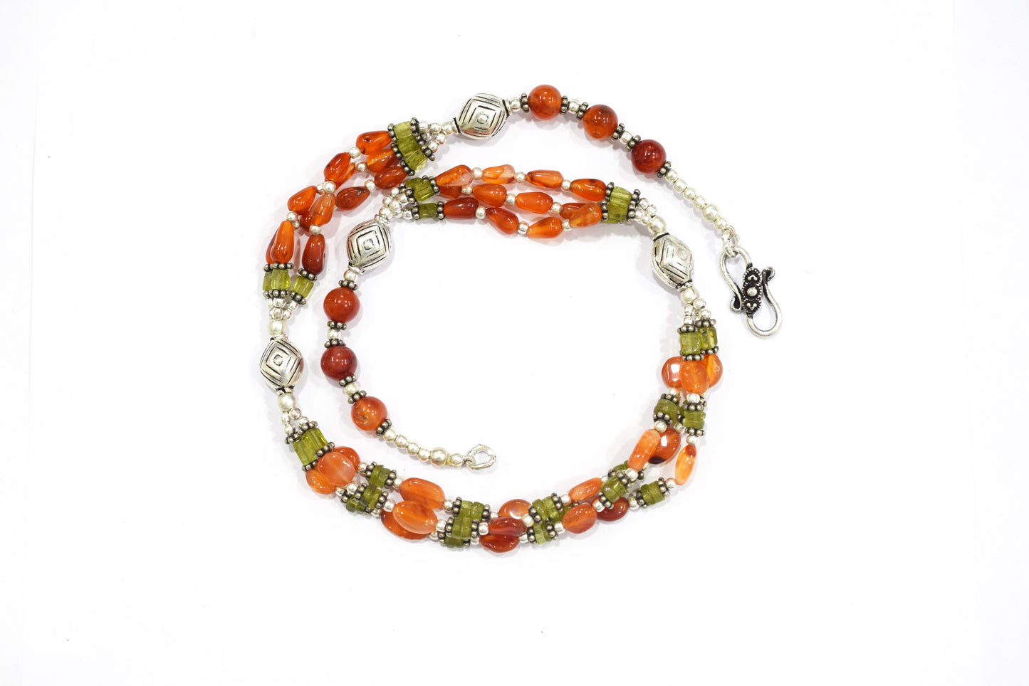 Natural Carnelian, Peridot &amp; Red Jasper Multi-Strand Braided Necklace Set , Earthy Multi-Layer Gemstone Statement Jewelry with Drop Earrings, 32837