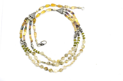Natural Multi Fluorite Rutile and Peridot Beaded Jewelry Set - Multi-Strand Statement Necklace & Drop Earrings, Boho Healing Crystal Gift for Her, 32839