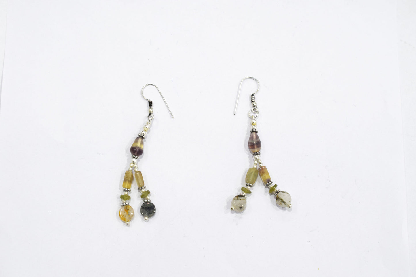 Natural Multi Fluorite Rutile and Peridot Beaded Jewelry Set - Multi-Strand Statement Necklace & Drop Earrings, Boho Healing Crystal Gift for Her, 32839
