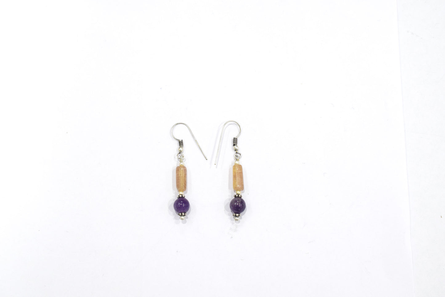 Multi Fluorite Amethyst Y-Necklace Set, Beaded Gemstone Tassel Necklace and Dangle Earrings,32840