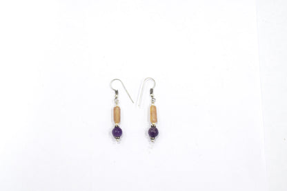 Multi Fluorite Amethyst Y-Necklace Set, Beaded Gemstone Tassel Necklace and Dangle Earrings,32840
