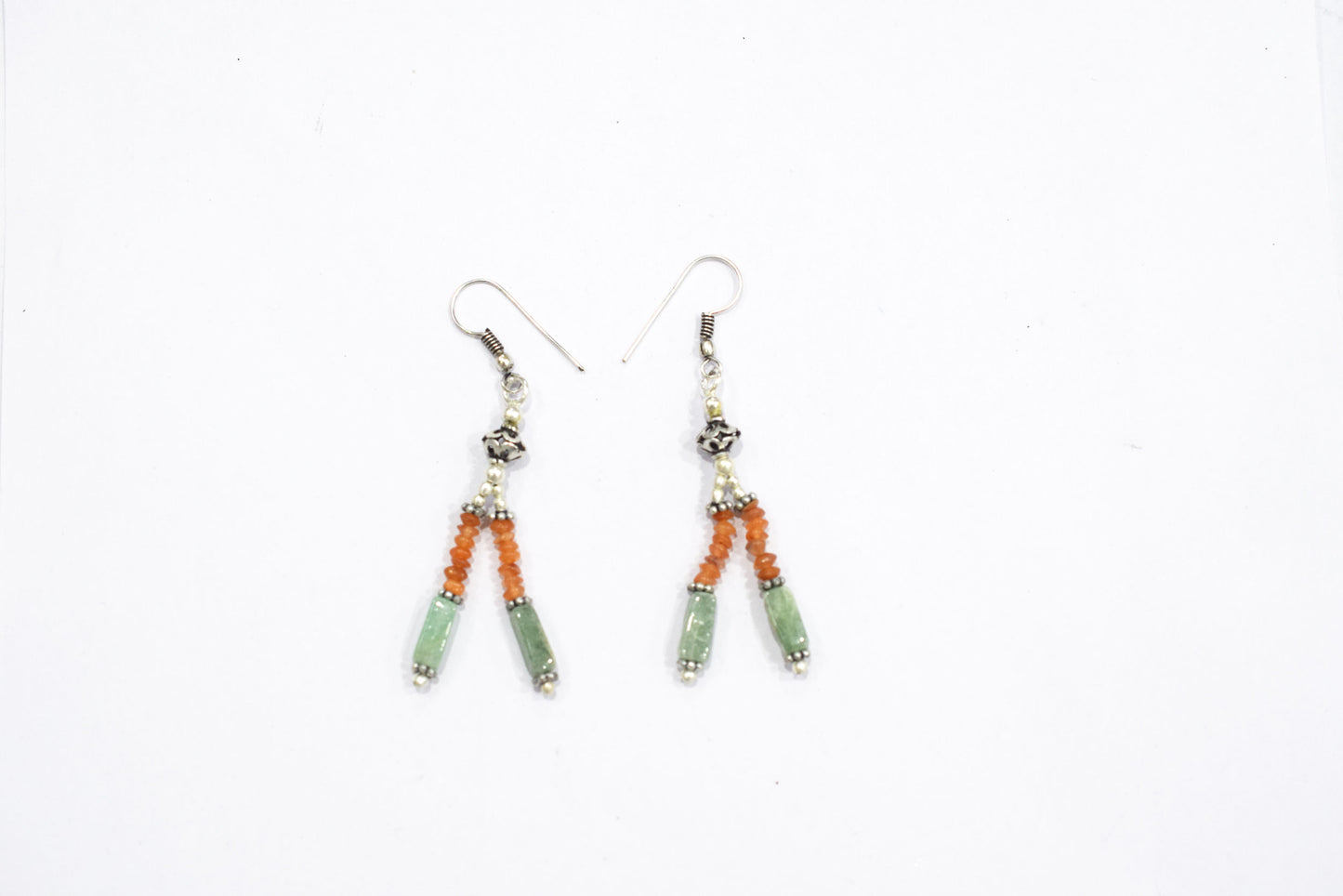 Green Aventurine Carnelian Tassel Necklace Set, Beaded Gemstone Lariat and Dangle Earrings, Orange and Green Boho Crystal Jewelry Gift, 32841