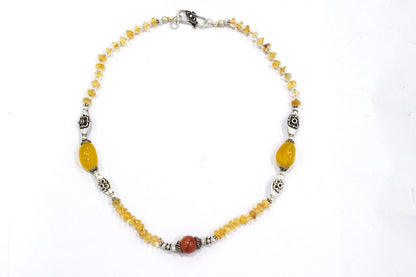 Natural Citrine and Carnelian Choker Necklace  Jewelry Set with Dangle Earrings ,Gift for Her, 32842