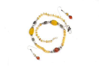Natural Citrine and Carnelian Choker Necklace  Jewelry Set with Dangle Earrings ,Gift for Her, 32842
