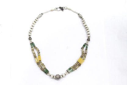 Natural Multi Aventurine White Agate and Smoky Quartz Layered Necklace Set with Dangle Earrings, 32843