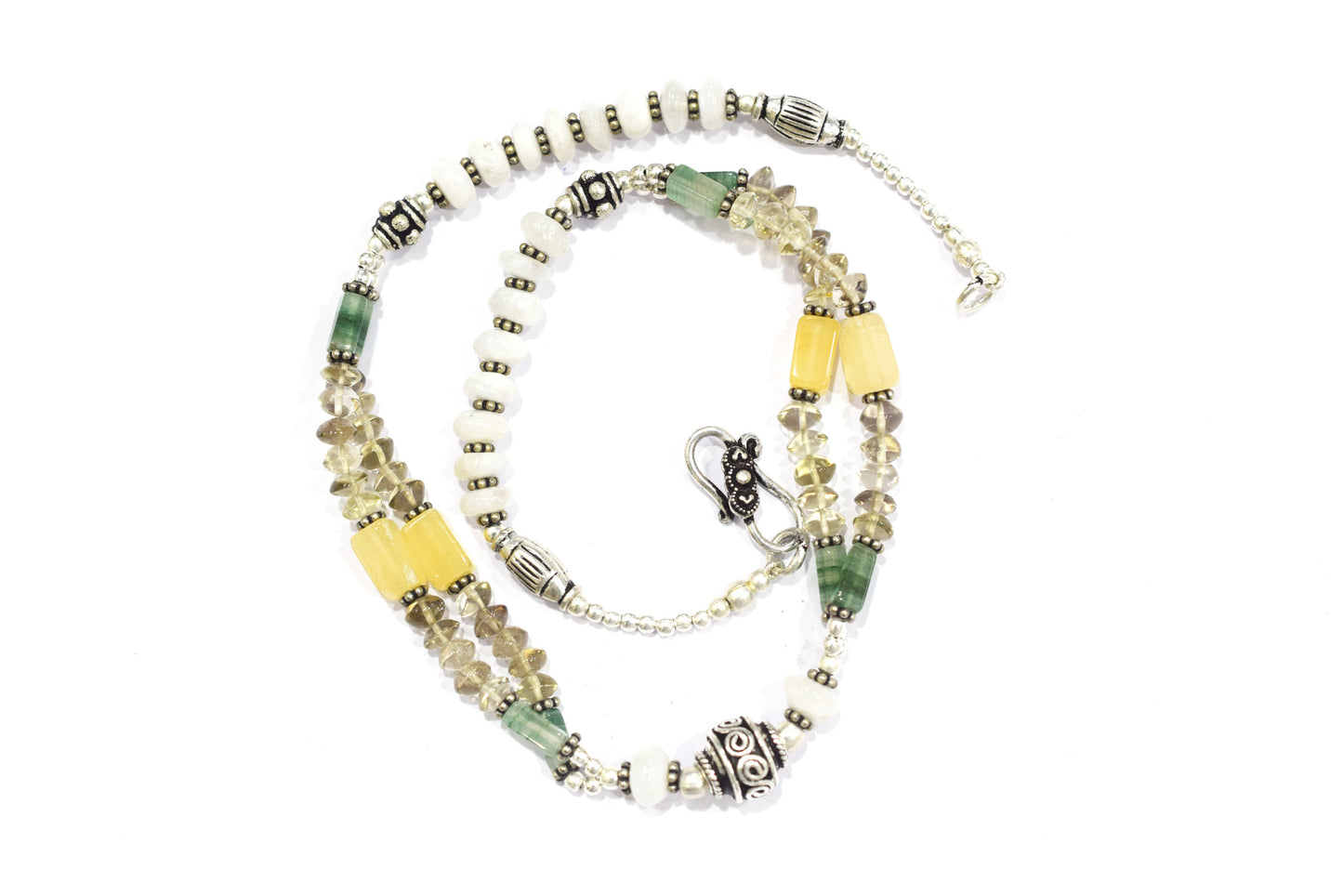 Natural Multi Aventurine White Agate and Smoky Quartz Layered Necklace Set with Dangle Earrings, 32843