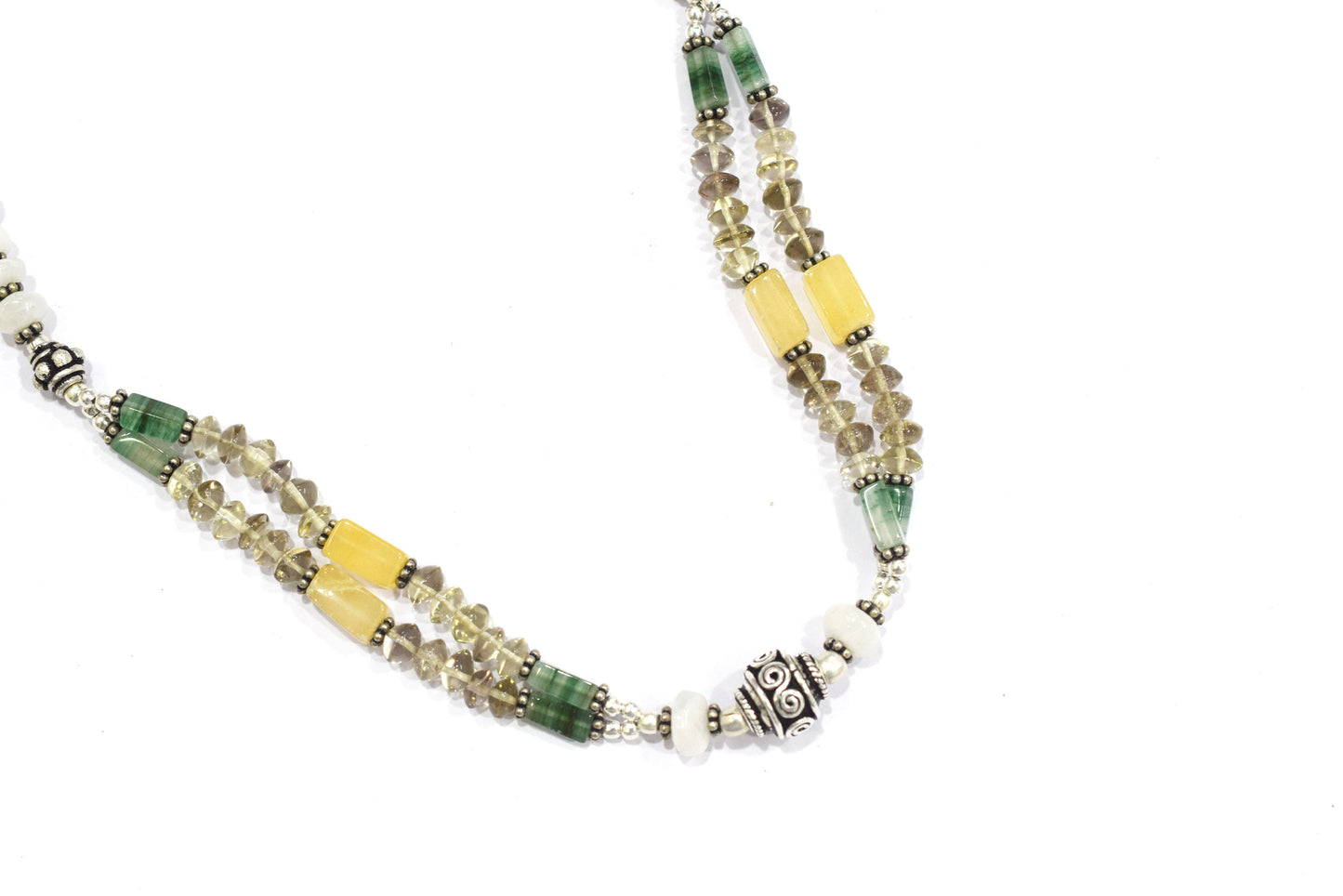 Natural Multi Aventurine White Agate and Smoky Quartz Layered Necklace Set with Dangle Earrings, 32843