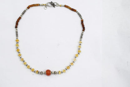 Natural Citrine Hessonite Garnet and Carnelian Choker Necklace Set with Dangle Earrings ,Warm Autumn Gift for Her,