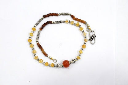 Natural Citrine Hessonite Garnet and Carnelian Choker Necklace Set with Dangle Earrings ,Warm Autumn Gift for Her,