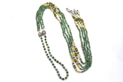Natural Green Aventurine and Citrine Layered Tassel Necklace Set, Multi Strand Gemstone Statement Jewelry with Dangle Earrings, Healing Crystal Gift, 32845