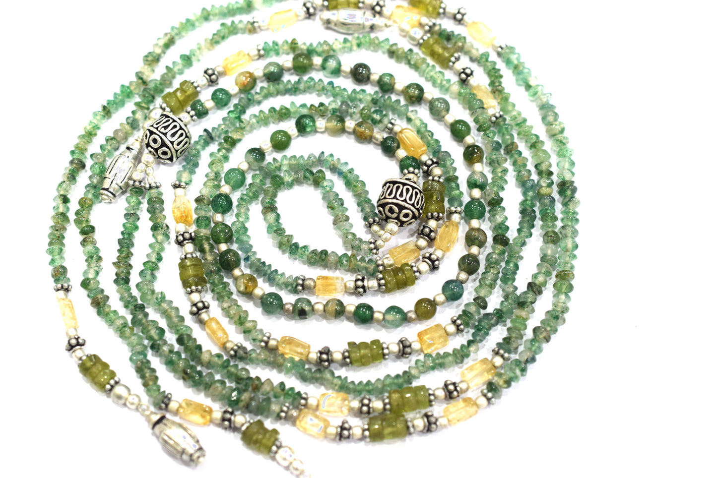 Natural Green Aventurine and Citrine Layered Tassel Necklace Set, Multi Strand Gemstone Statement Jewelry with Dangle Earrings, Healing Crystal Gift, 32845