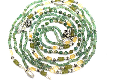 Natural Green Aventurine and Citrine Layered Tassel Necklace Set, Multi Strand Gemstone Statement Jewelry with Dangle Earrings, Healing Crystal Gift, 32845