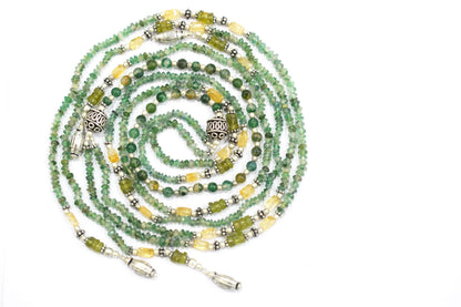 Natural Green Aventurine and Citrine Layered Tassel Necklace Set, Multi Strand Gemstone Statement Jewelry with Dangle Earrings, Healing Crystal Gift, 32845